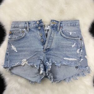 Agolde Parker Shorts Womens 28 Distressed Denim High Rise Frayed Hem A026-611